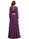 Elegant Scoop Long Sleeves Chiffon A-line Long Mother of The Bride Dresses
