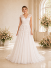 ChicSew Fancy Cap Sleeves V-Neck Lace Tulle Long A-Line Wedding Dress