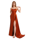 Elegant Sweetheart Strapless Silky Satin Side Split Mermaid Long Bridesmaid Dresses