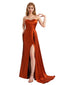 Elegant Sweetheart Strapless Silky Satin Side Split Mermaid Long Bridesmaid Dresses