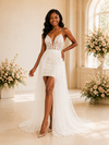 ChicSew Sexy V-Neck Spaghetti Straps Lace Sheath Wedding Dress With Tulle Overskirt