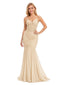 Chicsew V-Neck Spaghetti Straps Pleats Sleeveless Chiffon Mermaid Long Bridesmaid Dresses