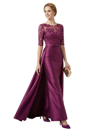 Chicsew Elegant Illusion Half Sleeve Lace Satin Mother of The Bride Dress Overskirt Long Mermaid Glamorous Gown