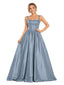 ChicSew Spaghetti Straps Square Boning Soft Satin A-Line Floor-Length Long Bridesmaid Dress