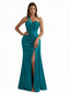 Sexy One Shoulder Ruched Silky Satin Mermaid Long Evening Dresses For Women Side Slit