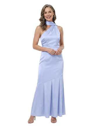 ChicSew High Neck Halter Satin Mother Of The Groom Gown With Sexy Mermaid Cut Hemline