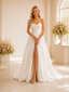 ChicSew Elegant Sweetheart A-line Ruched Satin Maxi Wedding Dresses With Slit