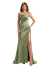 Sexy Soft Satin Mermaid Spaghetti Straps Side Slit Simple Long Bridesmaid Dresses Online