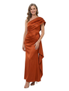 ChicSew One Shoulder Pleated Mother Of The Bride Gown Satin Full Length Sophisticated Wrap
