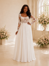ChicSew Elegant Square Neck Long Sleeves Lace Appliques Chiffon Maxi Wedding Dress