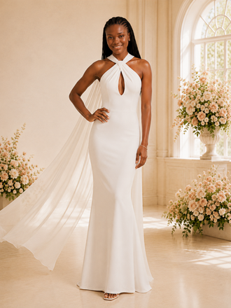 ChicSew Elegant Halter Crepe Mermaid Floor-Length Wedding Dress