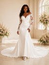 ChicSew Elegant A-Line V-Neck Long Sleeves Satin Mermaid Maxi Wedding Dress