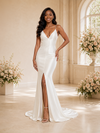ChicSew Sexy Spaghetti Straps Satin Long Mermaid Wedding Dress With Slit