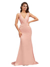 Elegant V-Neck Soft Satin Mermaid Long Bridesmaid Dresses Online