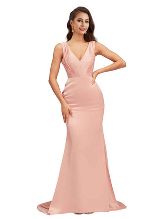 Elegant V-Neck Soft Satin Mermaid Long Bridesmaid Dresses Online