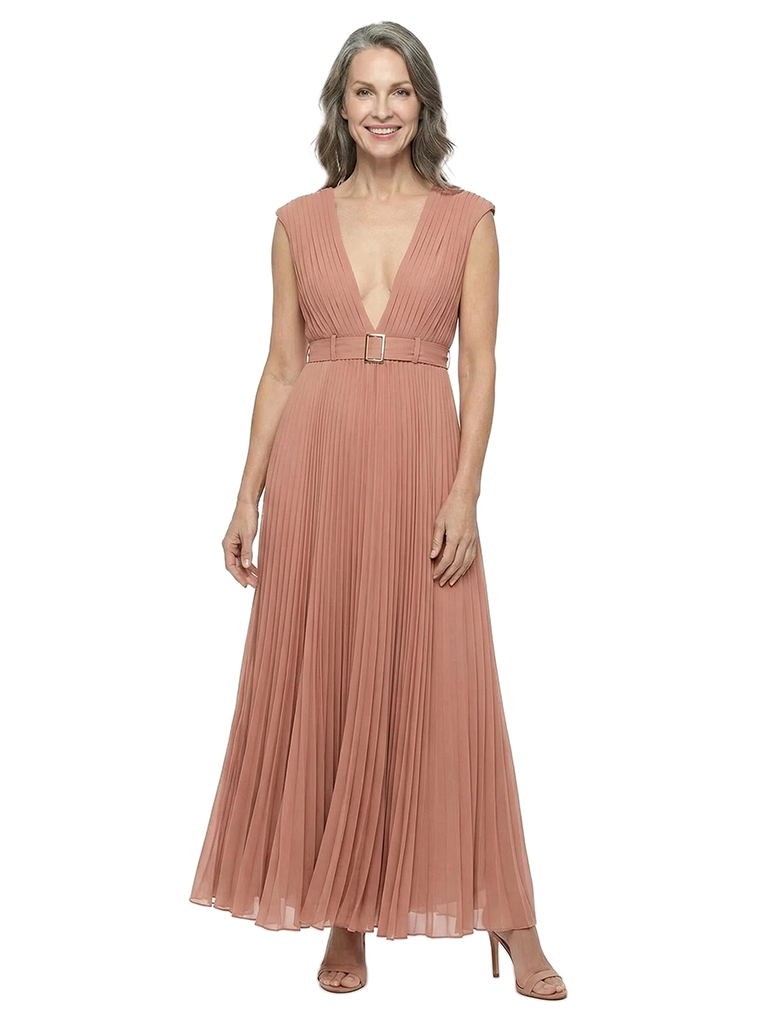 ChicSew Modern Pleated Sleeveless Chiffon V-Neck A-Line Mother Of The Bride Dresses Ankle-Length