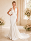 ChicSew Sexy Mermaid Halter Ruched Sleeveless Satin Long Wedding Dresses With Train