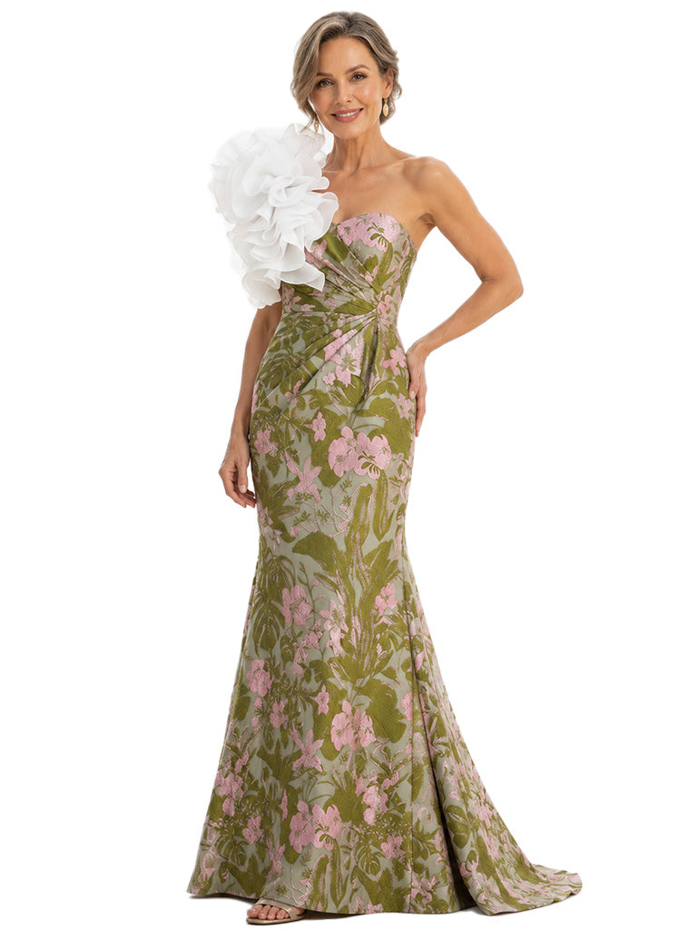 ChicSew Unique One Shoulder Floral Jacquard Mermaid Mother Of The Groom Dress