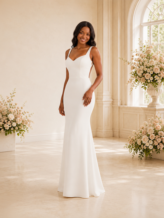 ChicSew Elegant V-Neck Crepe Mermaid Floor-Length Wedding Dress