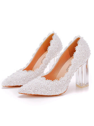 Women's Wedding Shoes Decorative Heel Wedding Heels Bridal Shoes With Beading WS0010