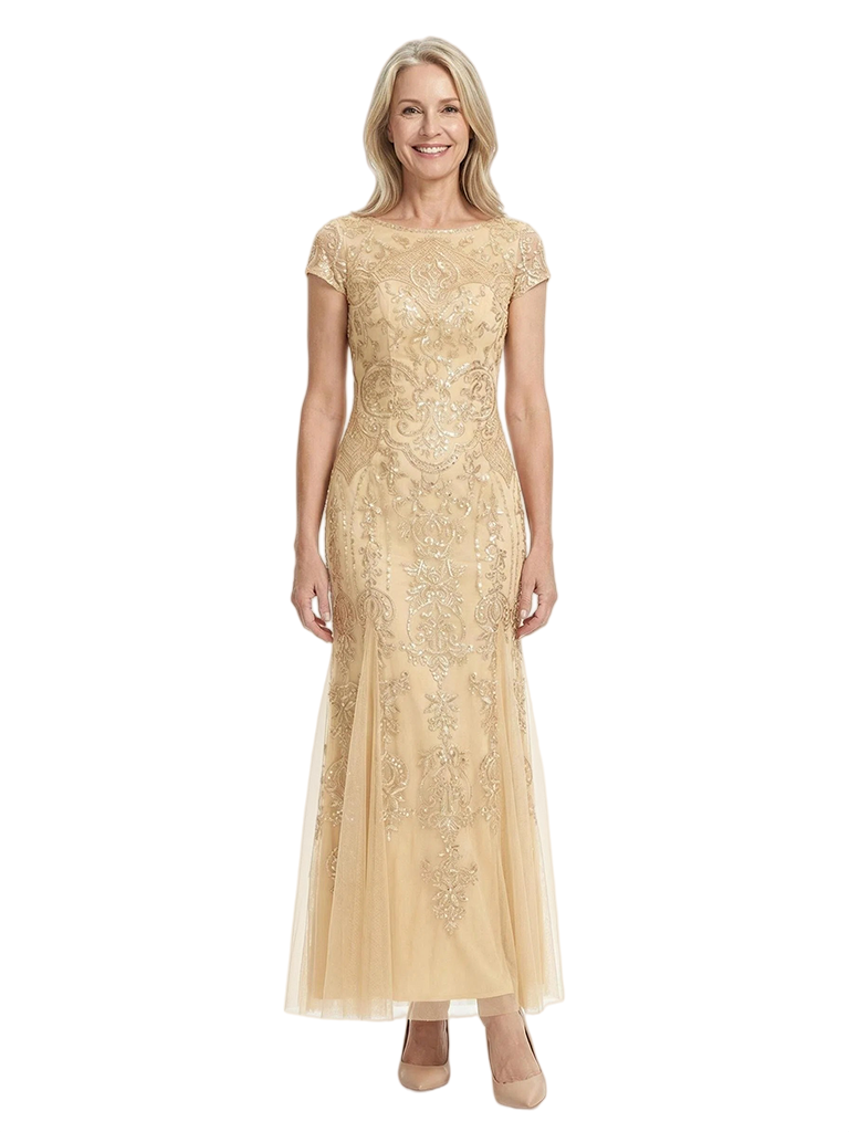 ChicSew Elegant Jewel Cap Sleeves Mermaid Mother Of The Bride Gown Lace Tulle Overlay