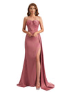 Elegant Silky Satin Sweetheart Boning Mermaid Side Slit Long Bridesmaid Dresses