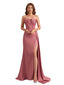 Elegant Silky Satin Sweetheart Boning Mermaid Side Slit Long Bridesmaid Dresses
