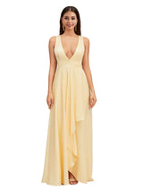 Sexy Deep V-Neck Soft Satin A-Line Long Bridesmaid Dresses Online