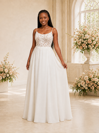 ChicSew Fancy Spaghetti Straps Lace Chiffon A-Line Maxi Wedding Dress With Applique