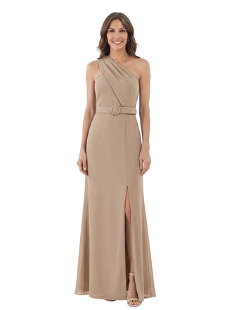 Modern One Shoulder Satin Mother of The Groom Dress Maxi Sheath Gown with Belt