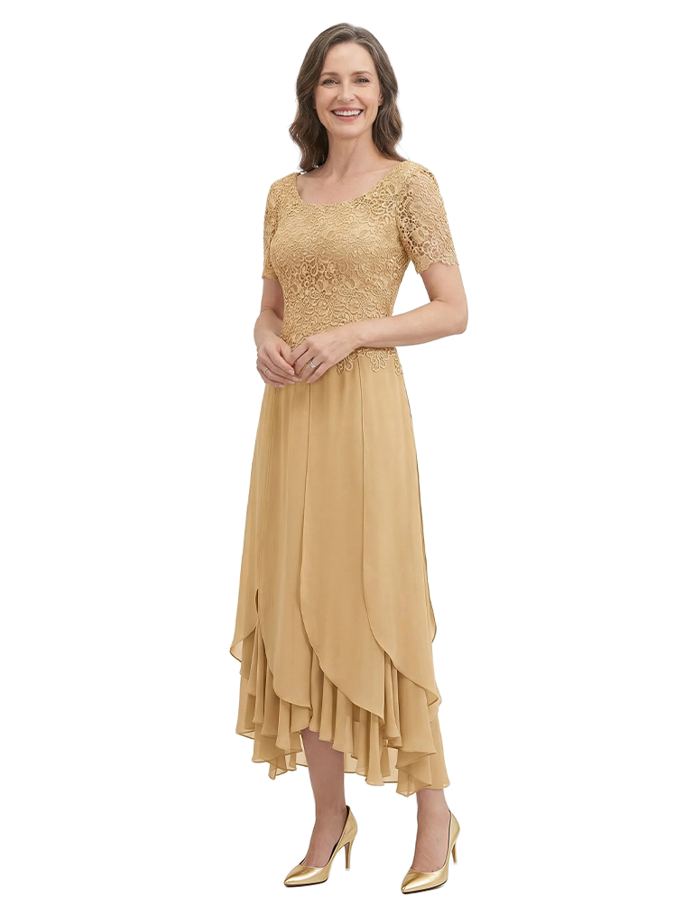 ChicSew Scoop Short Sleeves A-Line Chiffon Lace Appliques Mother Of The Bride Dress