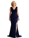 Elegant V-neck Sleeveless Mermaid Split Ruffles Crepe Mother Of The Bride Dresses