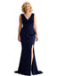 Elegant V-neck Sleeveless Mermaid Split Ruffles Crepe Mother Of The Bride Dresses