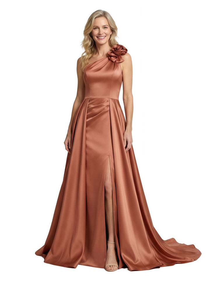 Mother of The Bride Dress One Shoulder Sleeveless Floor-Length Satin Gown Modern Classy Formal Evening Wear