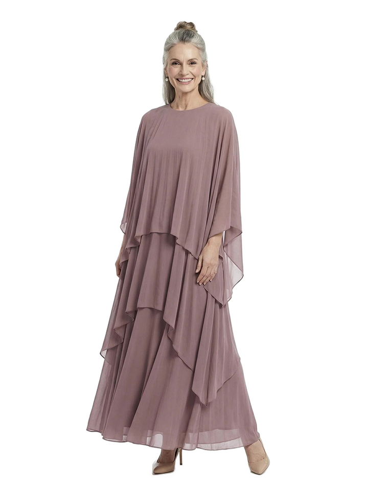 ChicSew Modern Layered Chiffon Mother Of The Bride Dress With Capelet Flowy Multi-Layer