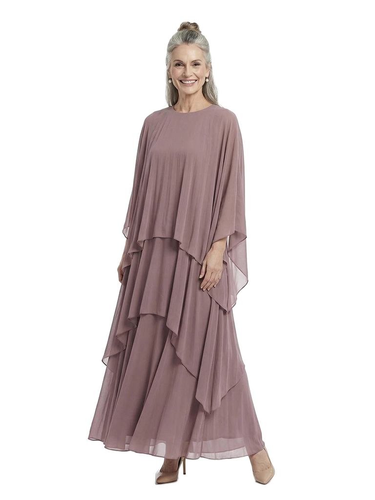 ChicSew Modern Layered Chiffon Mother Of The Bride Dress With Capelet Flowy Multi-Layer