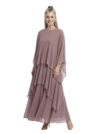 ChicSew Modern Layered Chiffon Mother Of The Bride Dress With Capelet Flowy Multi-Layer
