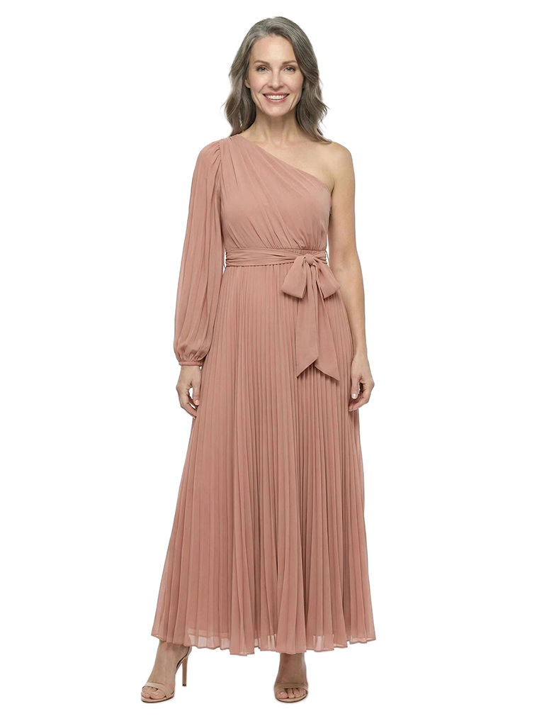 ChicSew Beautiful A-Line One Shoulder Long Sleeve Pleated Chiffon Mother Of The Groom Dresses