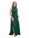 ChicSew High Neck Sleeveless Chiffon Floor Length A-Line Mother of The Bride Dress With Floral Waist Detail and Slit