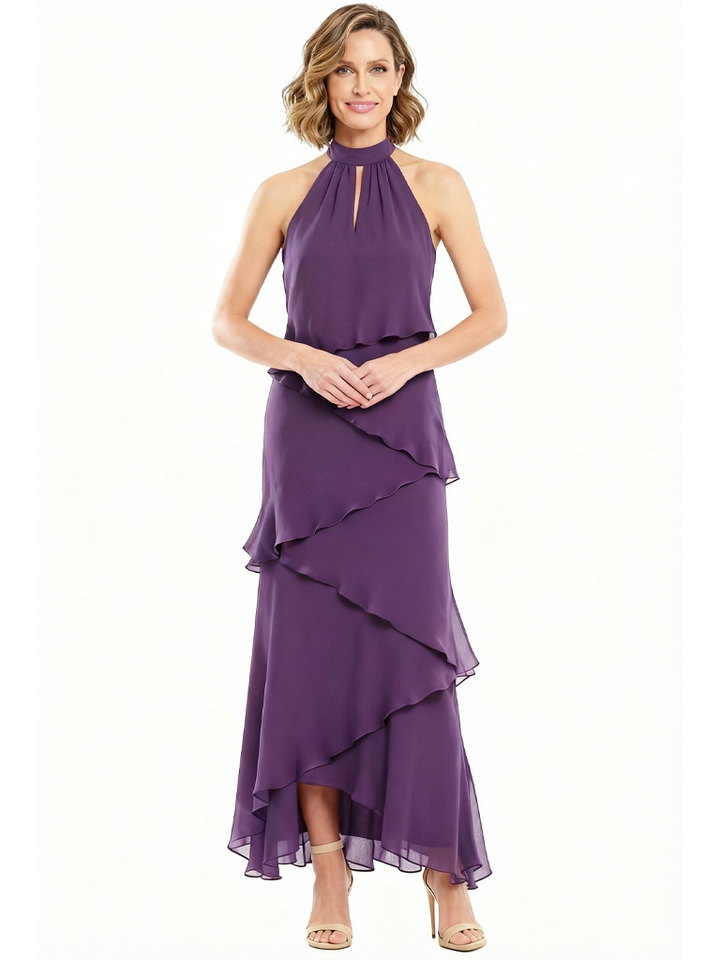 Classy A-Line Halter Chiffon Gown For Mother Of The Groom With Layered Ruffle