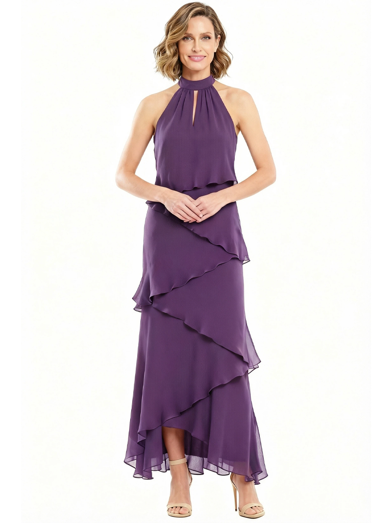 Classy A-Line Halter Chiffon Gown For Mother Of The Groom With Layered Ruffle