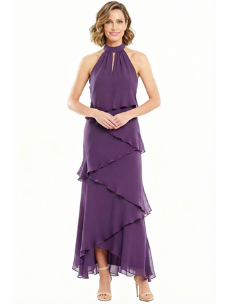 Classy A-Line Halter Chiffon Gown For Mother Of The Groom With Layered Ruffle