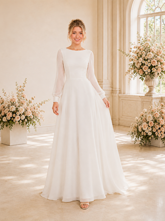 ChicSew Elegant Bateau Long Sleeves Chiffon A-Line Floor-Length Wedding Dresses