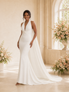 ChicSew Sexy Halter Deep V-Neck Mermaid Crepe Floor-Length Open Back Wedding Dress