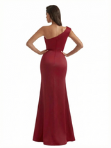 Sexy One Shoulder Side Slit Silky Satin Mermaid Maxi Formal Gowns For Wedding