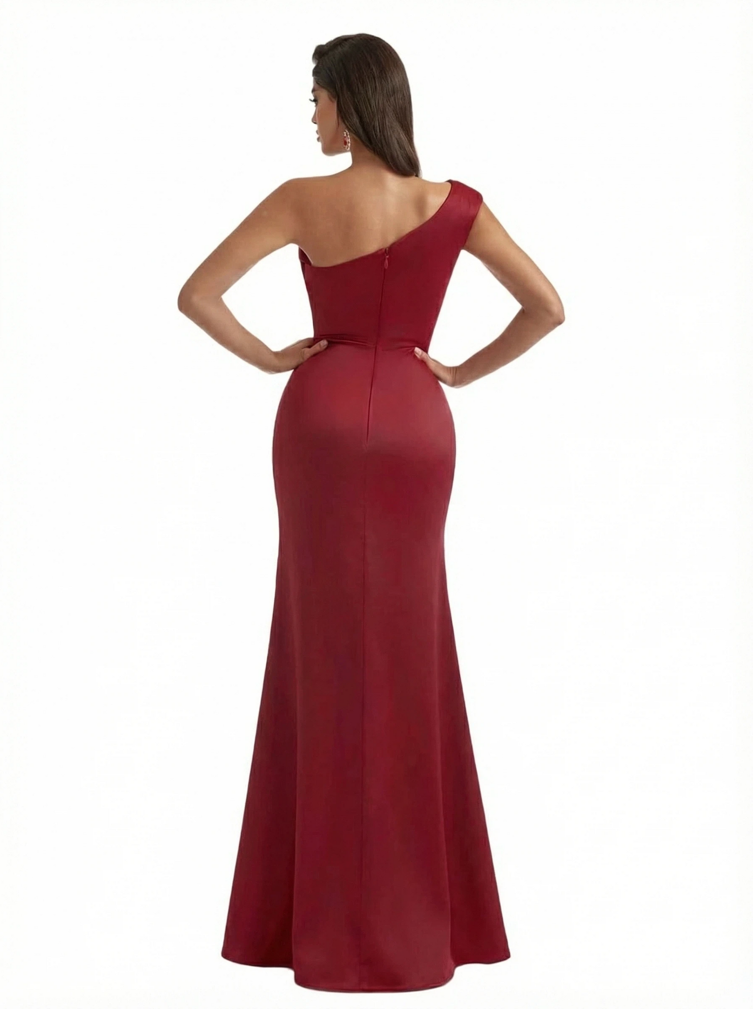 Sexy One Shoulder Side Slit Silky Satin Mermaid Maxi Formal Gowns For Wedding