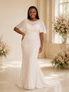 ChicSew Fancy Flutter Sleeves Glitter Tulle Mermaid Long Wedding Dress
