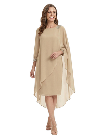 ChicSew Sheath 3/4 Sleeves Rhinestone Chiffon Knee-Length Mother Of The Bride Dress