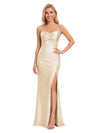 ChicSew Spaghetti Straps Side Slit Ruched Mermaid Satin Formal Gowns Wedding Bridesmaid Dresses
