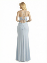 Sexy Spaghetti Straps Side Slit Jersey Mermaid Floor Length Evening Formal Dresses